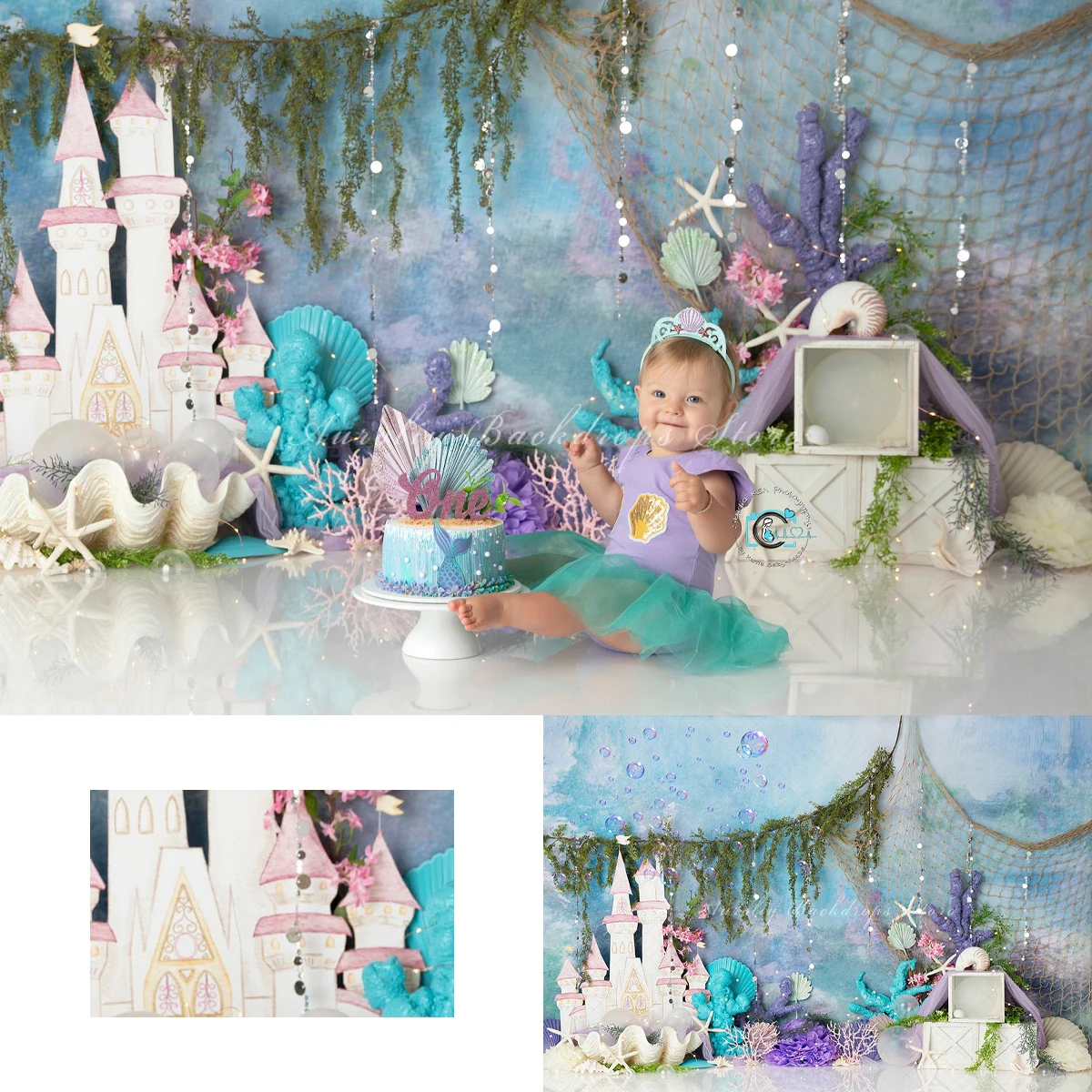 

Sea Castle Background Cake Smash Kids Adult Photography Props Child Baby Fantastic Underwater World Decors Photo Backdrops