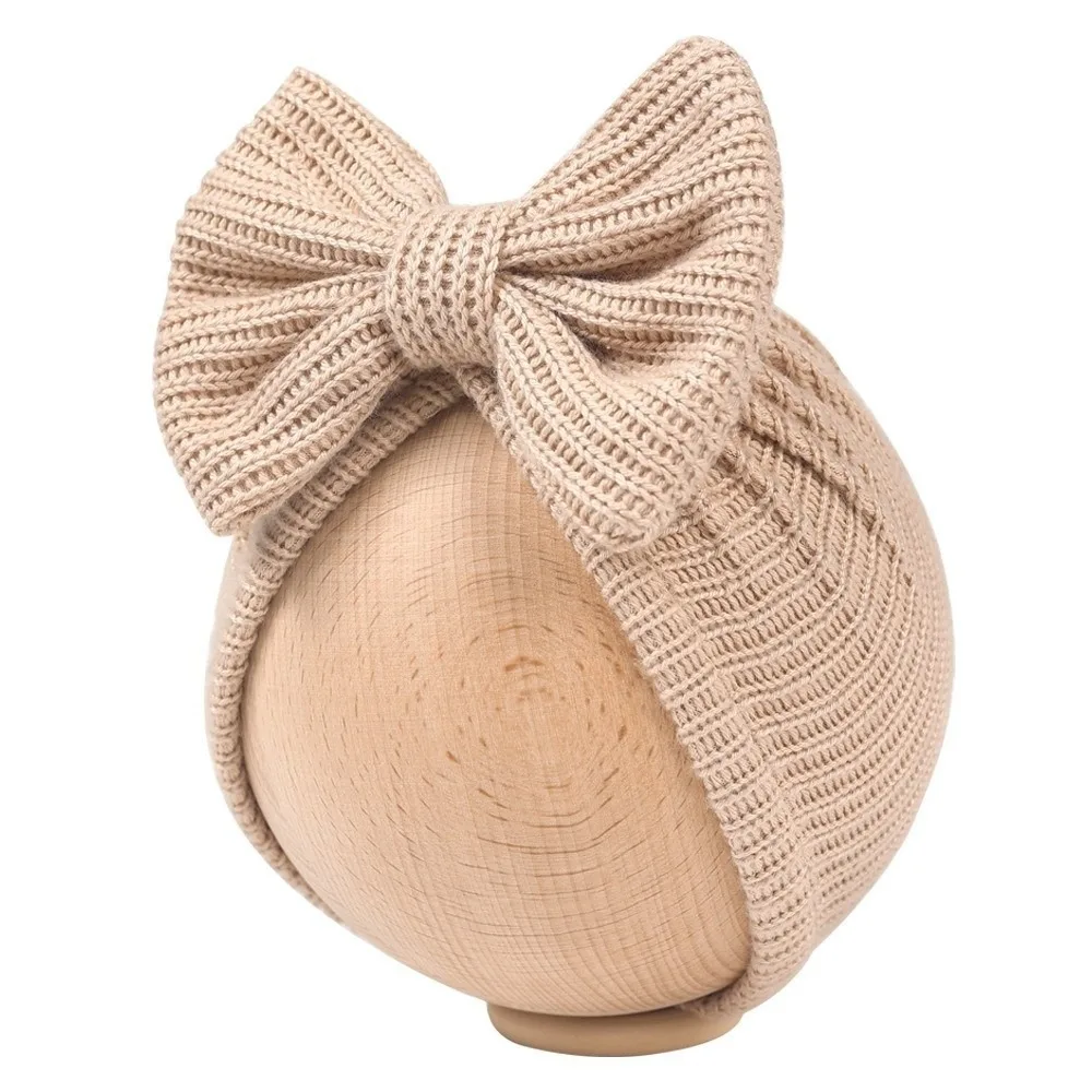 

Fashion Cute Bowknot Baby Knitted Turban Solid Color Elastic Infant Beanie Cap Warm Pullover Cap Baby Headerap