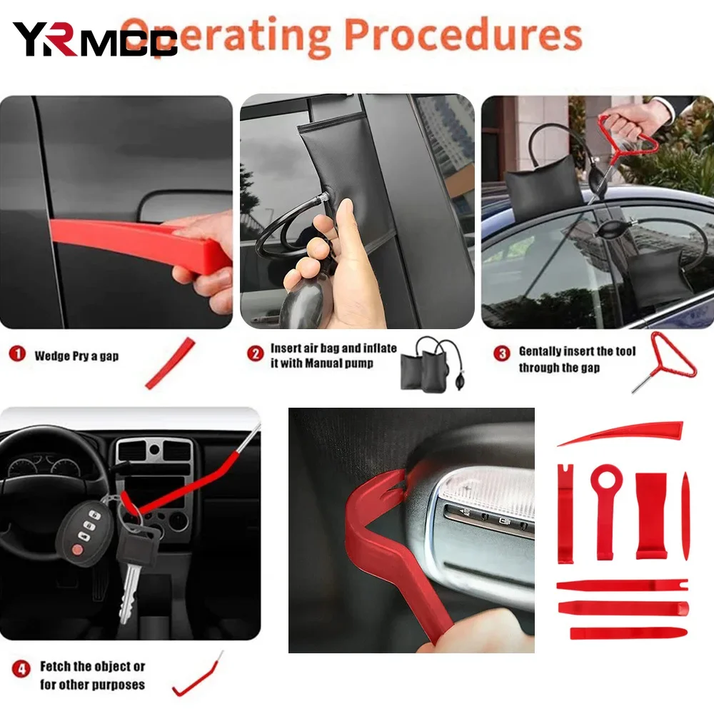 Car Door Window Opening Kit Hand Tools Wedge Air Pump Locksmith Kit Car Emergency Open Tools Unlock Long Reach Grabber Tool Set