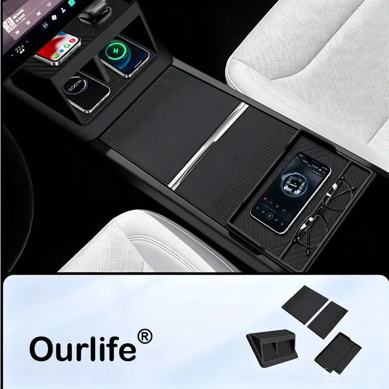 Picture 5: Anti-slip protective pad accessory for the center console glove compartment lid of Tesla Model Y 2026