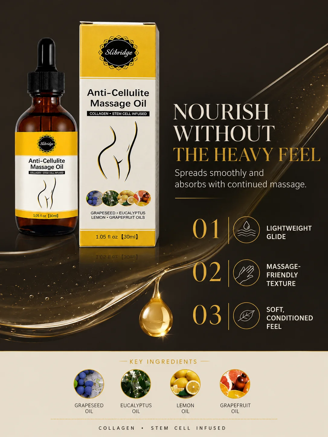 Figure Maintenance Body Essential Oil Anti‑Cellulite Firming Massage Oil Botanical Ingredients Support Skin Elasticity 30ml