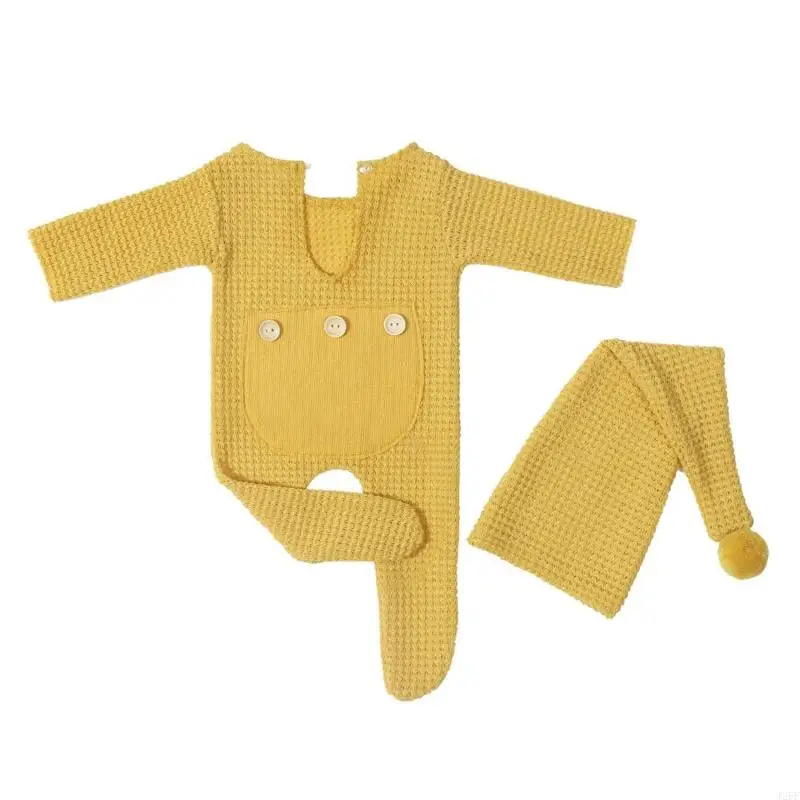 J2FF 2 stuks pasgeboren fotografie rekwisieten outfit baby romper hoed set zuigelingen foto-opnamen