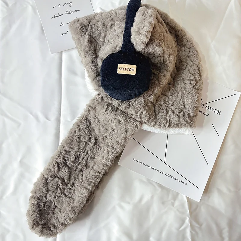 دافئ فروي سماعة الدب وشاح المتكاملة قبعة المرأة الخريف الشتاء المألوف واقية الأذن قبعة الباردة والدليل على الكرة كاب #6