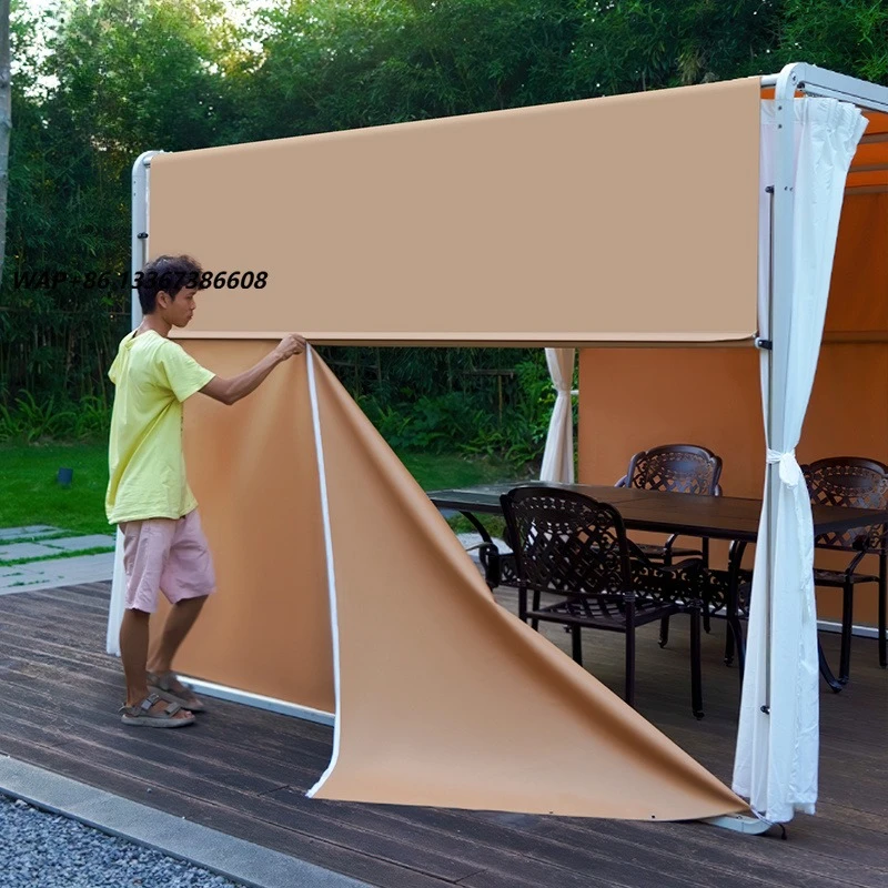 New Outdoor SunShade Sail Simple Pergola Garden Yard Courtyard Sunshade Fabric Aluminum Awning With Curtain  Four Seasons Style