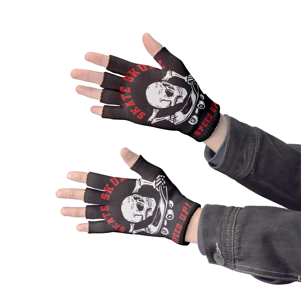 Hot Sale Adult Halloween Skull Half Finger Gloves Men Women Open Finger Knit Winter Warm Gloves Outdoor Shopping Harajuku Gloves