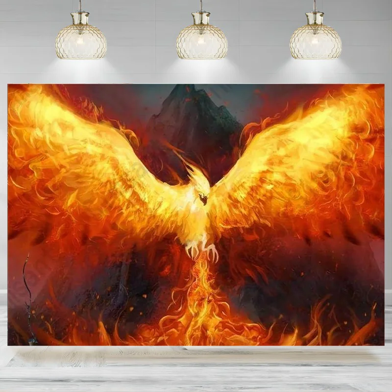 Bird Phoenix Flame Bird Flying Sky Psychedelic Anime Animal Backdrop Hippie Banner Photographic Background Party Decoration