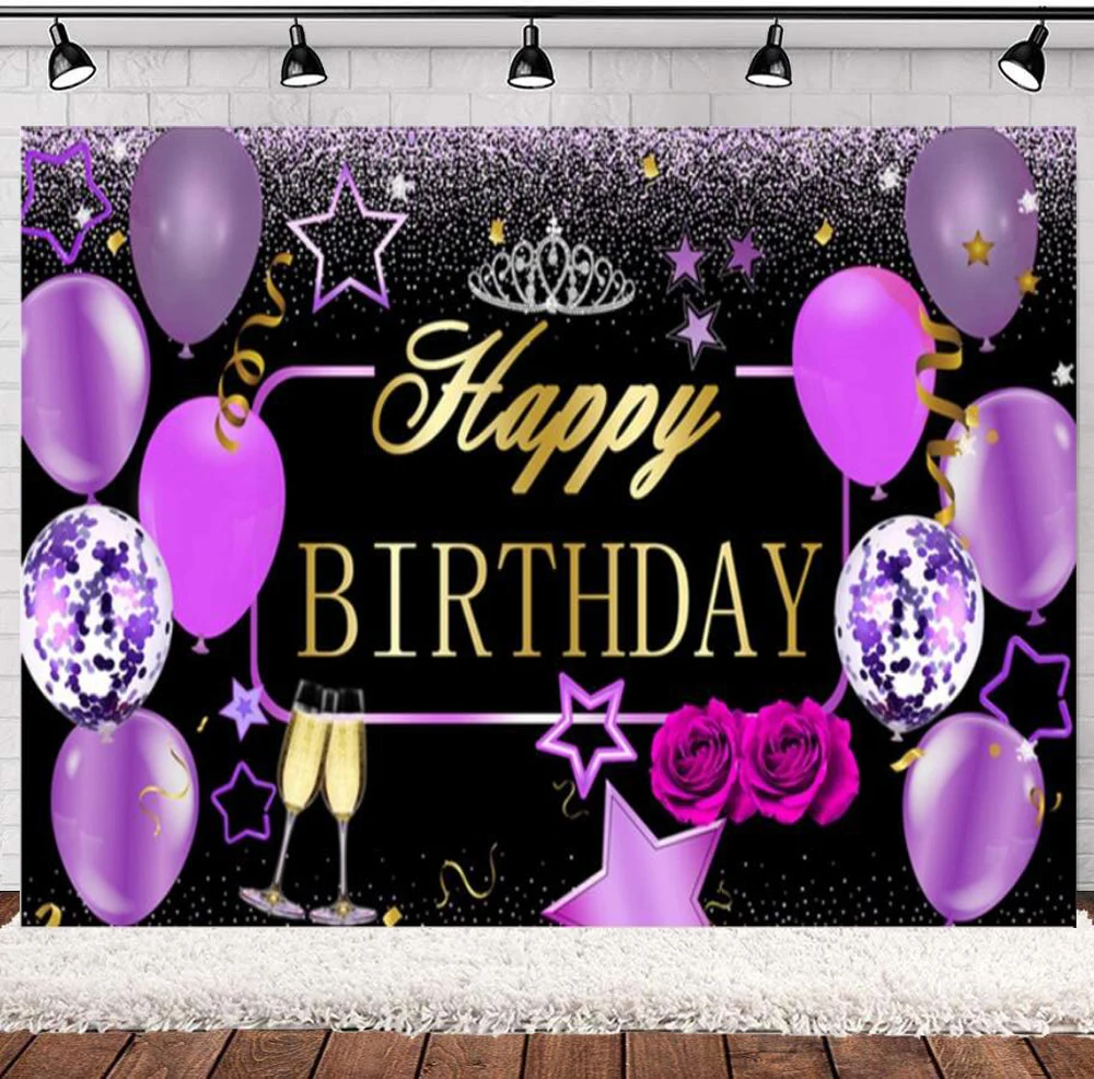 خلفية أرجوانية للفتيات بالونات أرجوانية كعب عالي فضي بلون الشمبانيا الماسي للنساء البالغات خلفية تزيين حفلات أعياد الميلاد