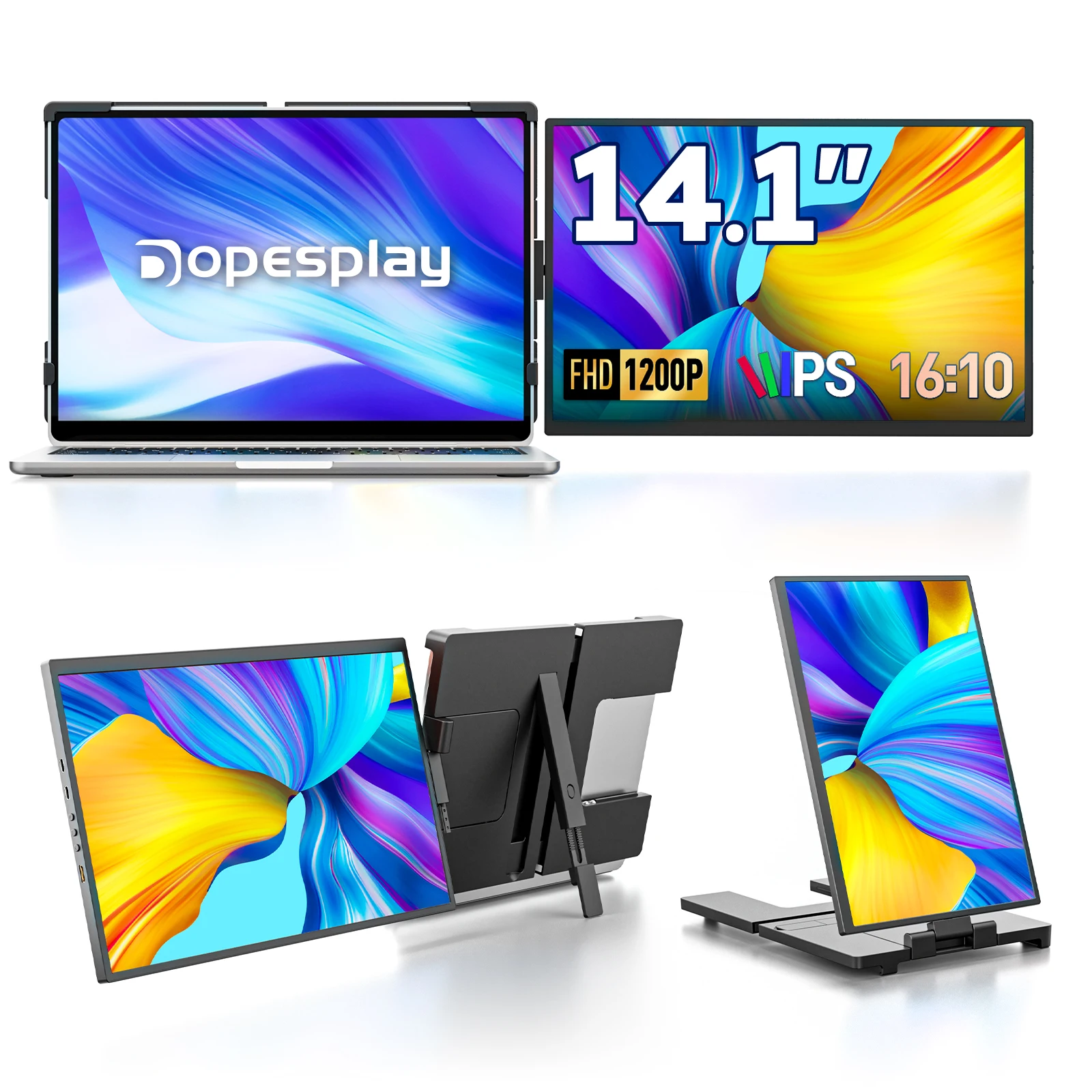 Dopesplay 14.1inch Portable Monitor For Laptop 1200P FHD IPS Screen Extender For Chrome Mac PC Second Display Travel Monitors