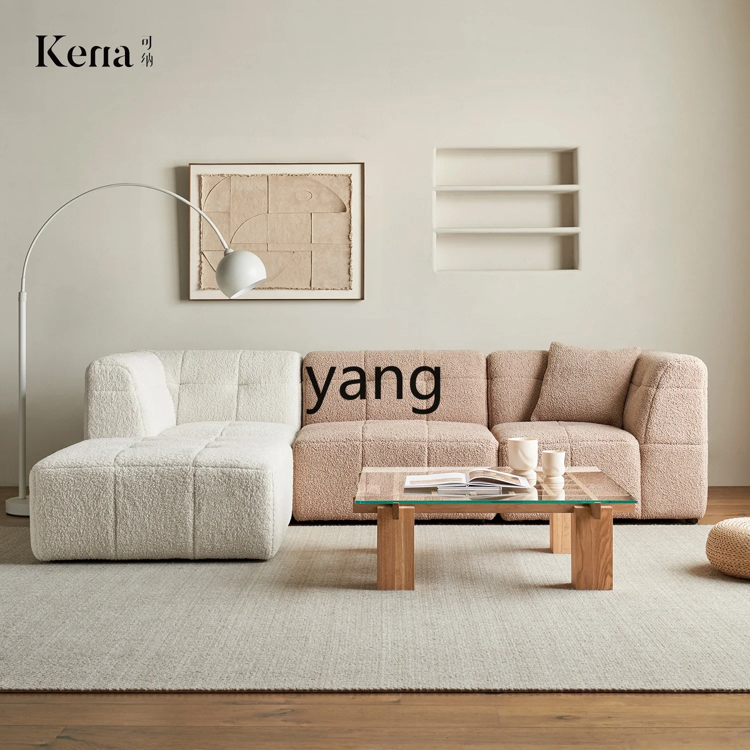 LMM fabric living room simple sofa cream style modern simplicity