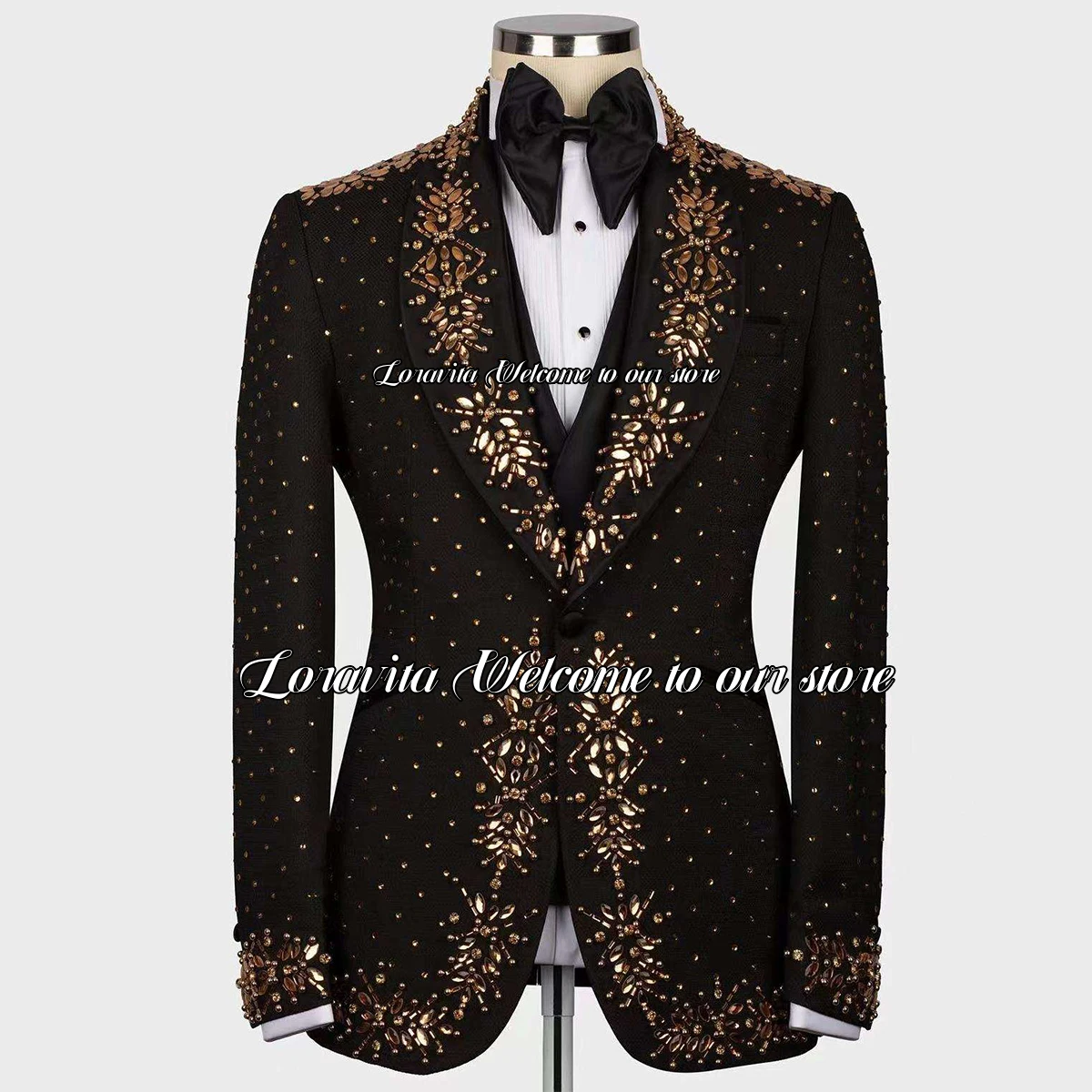 

Luxury Beaded MenSuits For Wedding 3 Pieces Sets Groom Tuxedos Italian Male Prom Blazers Outfits Ropa Hombre Slim Costume Homme