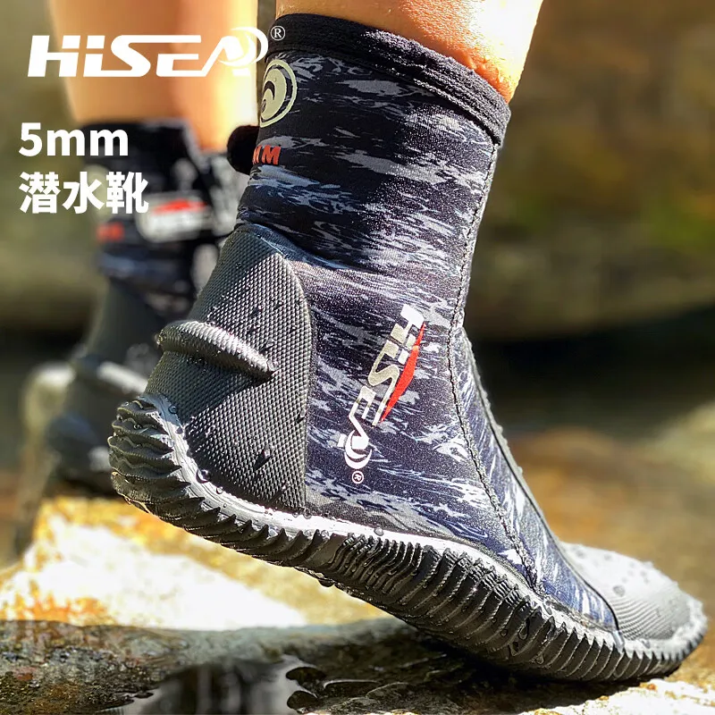 Hisea 5MM HIgh Boots SCR Neoprene Warm Winter Water Sport Surfing Fishing Scuba Diving Shoes Anti Scratch Beach Boots Shoes