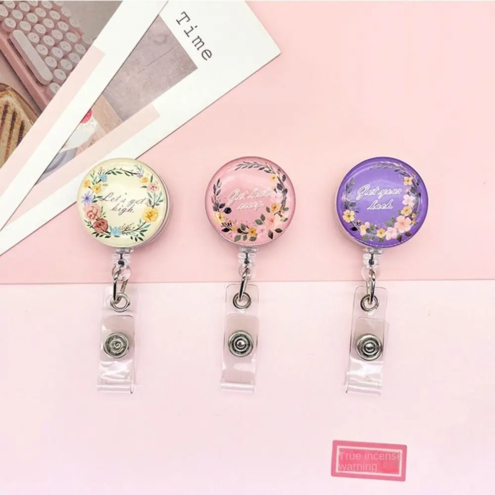 Cute Stretchable Badge Clip Wreath High Resilience Retractable Badge Reel ID Card Clips Multicolor Name Card Holder Name Tag
