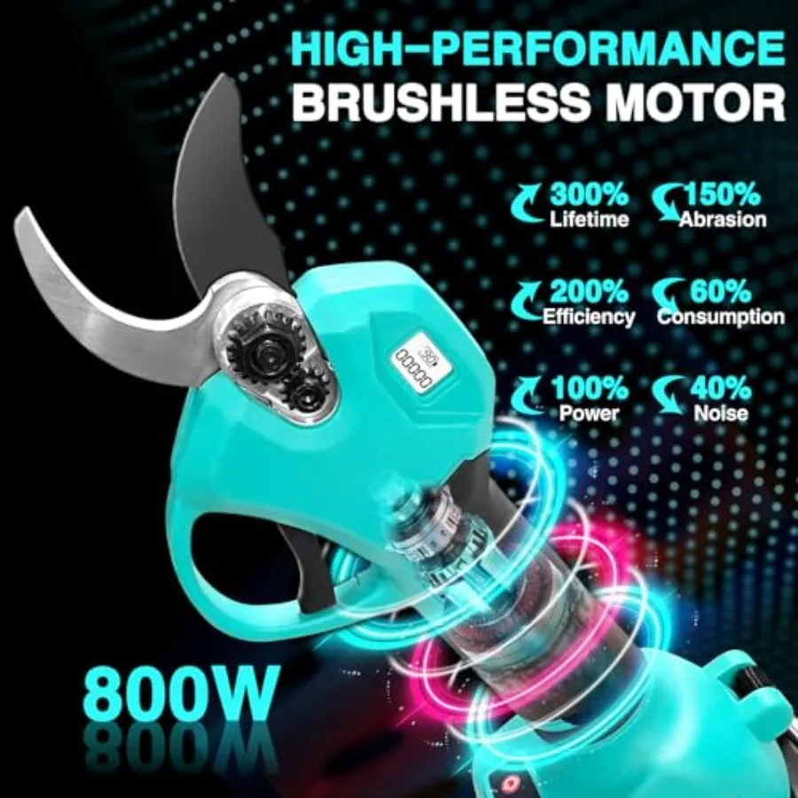 Electric Pruning Shears Set - Cordl Garden Shears with 21V Brushl Motor, 2 * 2000mAh Batteries and Charger Kit