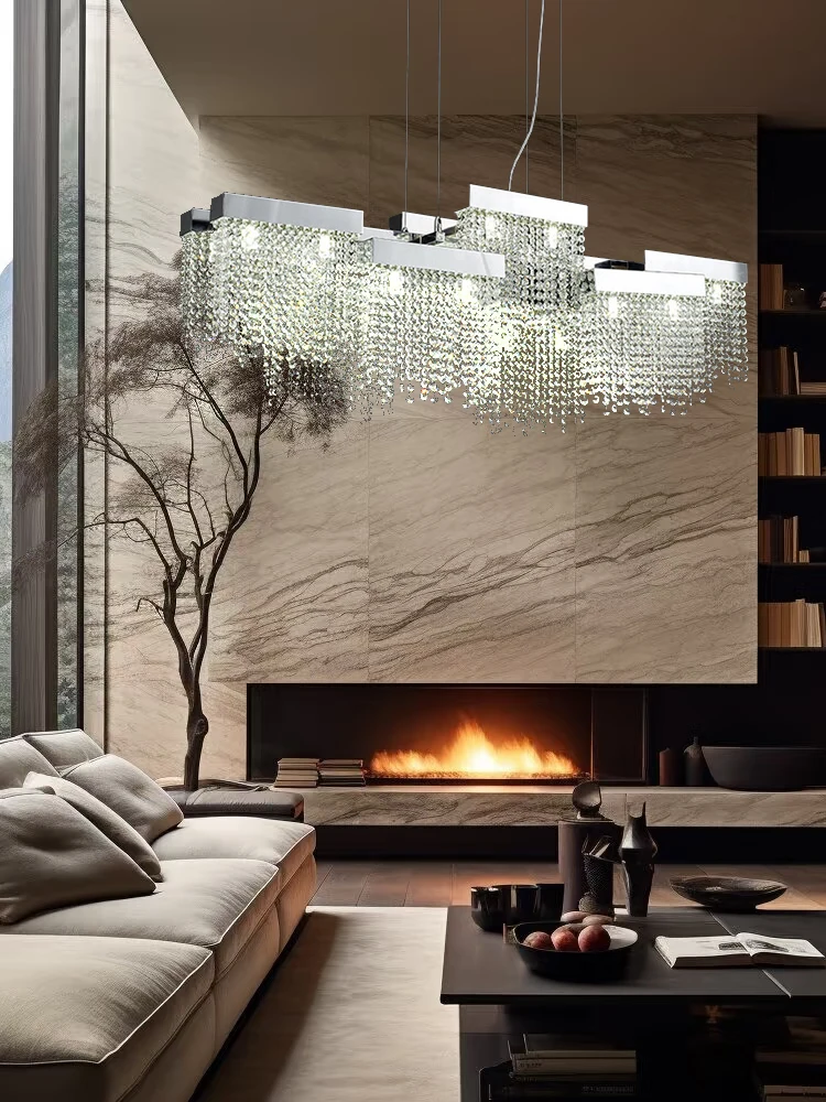 

Modern Designer Luxury Crystal Tassel Long Chandeliers Hanging Lights for Ceiling LED Chrome Lamps Home Decor Lustre Dining Room