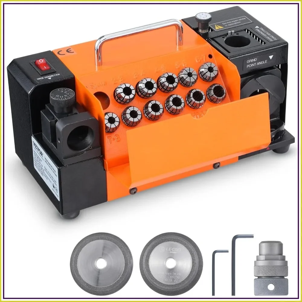 Drill Bits Sharpener 3-13mm Adjustable Point Angle 95-135° 11 Collets CBN SDC Wheel
