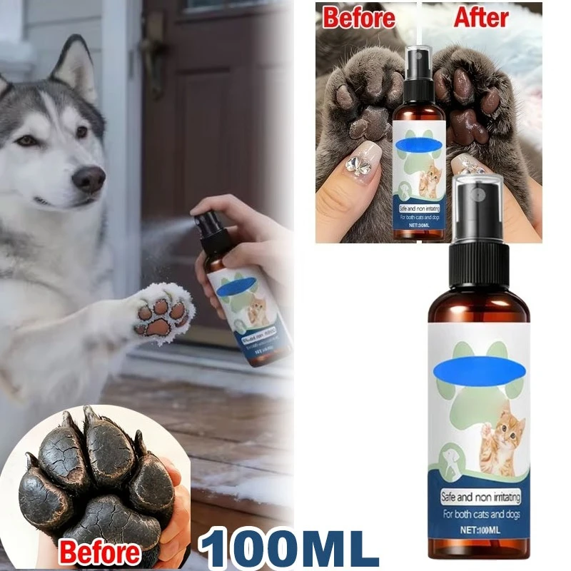 Pet Foot Care Agent 100ML Natural Gentle Pet Paw Care Spray for Dogs Cats Heals Cracked Paws Forms Protective Barrier Pet Care