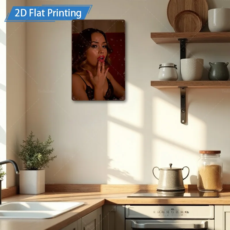 ป้ายโลหะ 1 ชิ้น, 4x16 นิ้ว "ศิลปะบนผนังการพิมพ์แบบแบน 2 มิติที่ทันสมัย: ผู้หญิงที่สง่างามในสีดํา, ตกแต่งห้องนั่งเล่น"