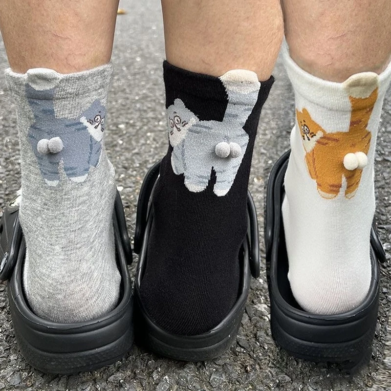 

3D Cat Socks Women Cute Cotton Funny Animal Crew Socks Mid Tube Non Slip Loose Sock Fashion Long Socks Comfort Cats Lovers Gift