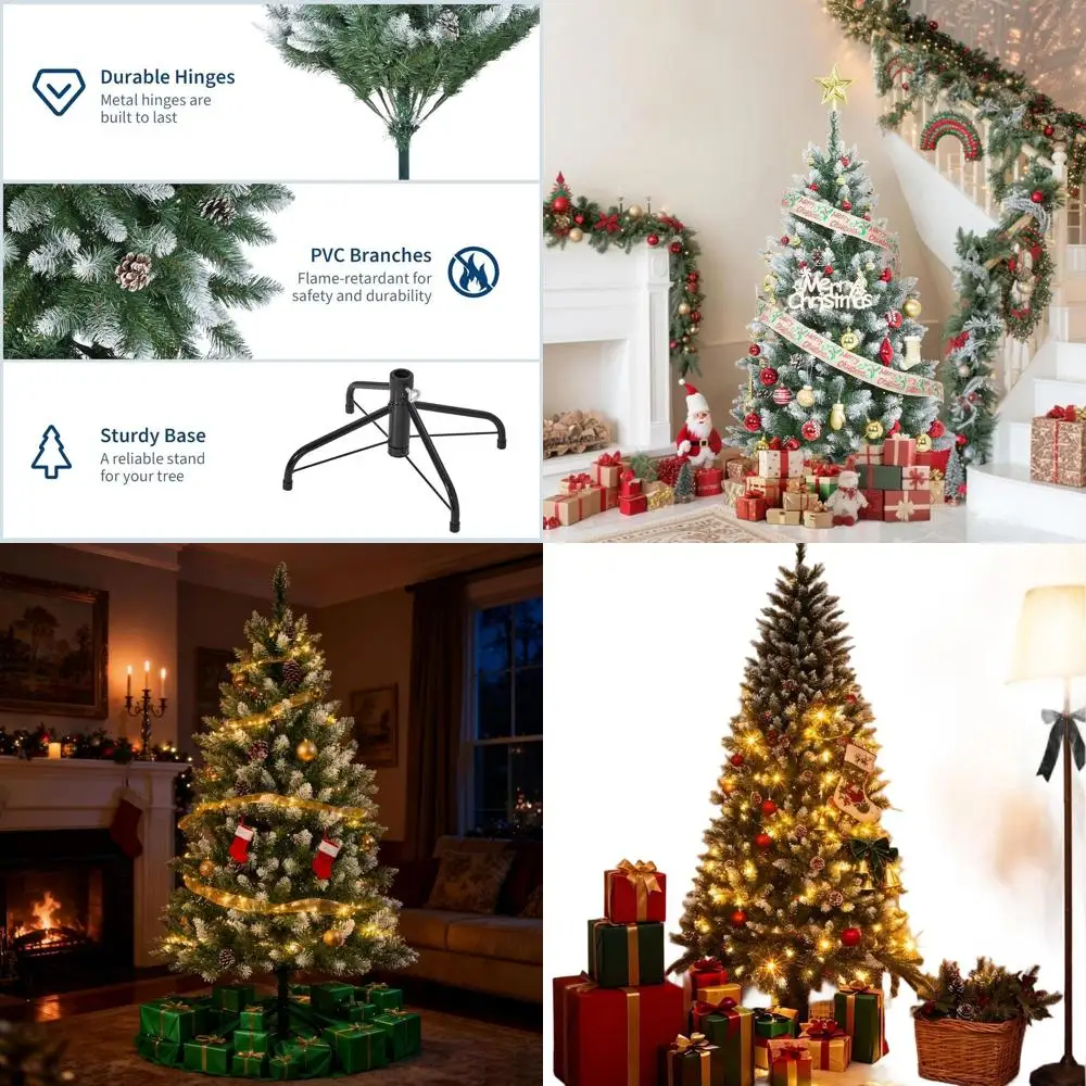 

Белая шарнирная рождественская елка из ПВХ длиной 4,5 фута с 150 светодиодными фонарями, сосновыми шишками и наконечниками 352 для декора дома/офиса/вечеринки