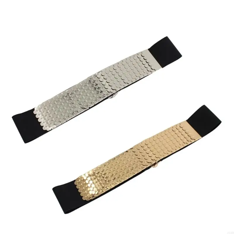 652F Women Fish Scale Texture Wide Waist Belt Elegant Elastic Rope Universal Waist Belt Women Dress Shirt Wide Waist Corset