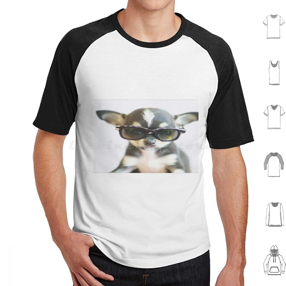 Portrait Of Chihuahua Puppy Wearing Gold Sunglasses T Shirt Men Women Kids 6Xl Ai Art Dogs Novelty Nature Animals Cute Animals