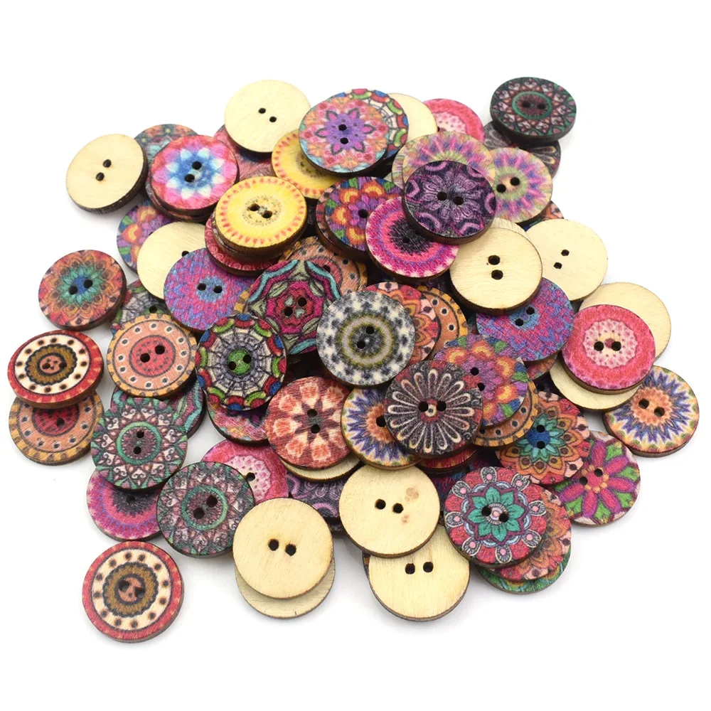 50PCS 2 Holes 15/20/25mm Wooden Buttons Craft for Scrapbooking Needlework Decor Wood Button DIY Clothes Sewing Accessories