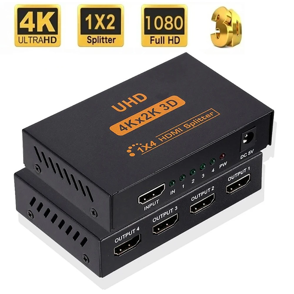 3D 4K 1080P HDMI-compatible Splitter Converter 1 in 4 out HDMI 1x4 Video Switcher Duplicate HDMI Adapter for PS3 HDTV DVD Xbox