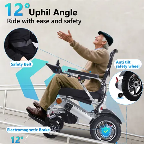 Adult foldable electric wheelchair All-terrain electric wheelchair Powerful 500W dual battery electric wheelchair