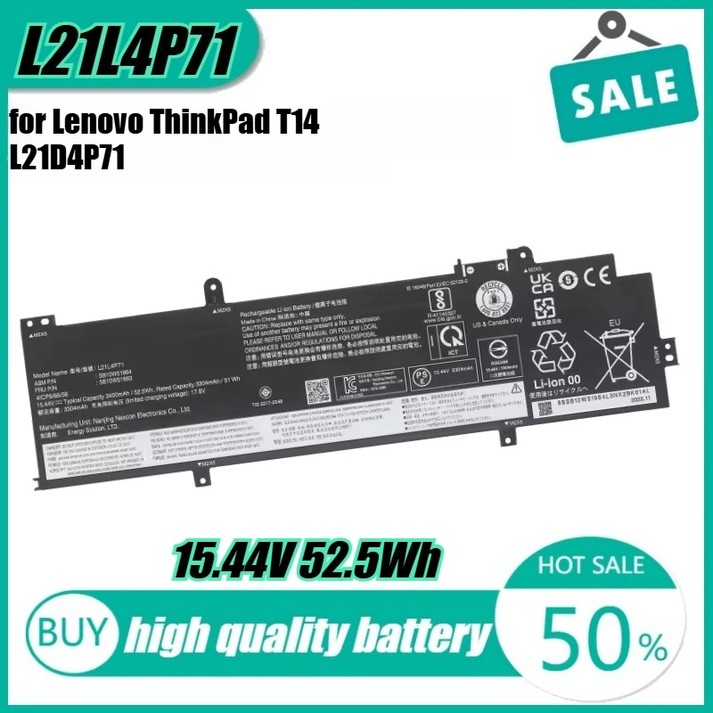 

15.44V 52.5Wh L21L4P71 Laptop Battery for Lenovo ThinkPad T14 P14s Gen 3 2022 L21C4P71 L21M4P71 L21D4P71