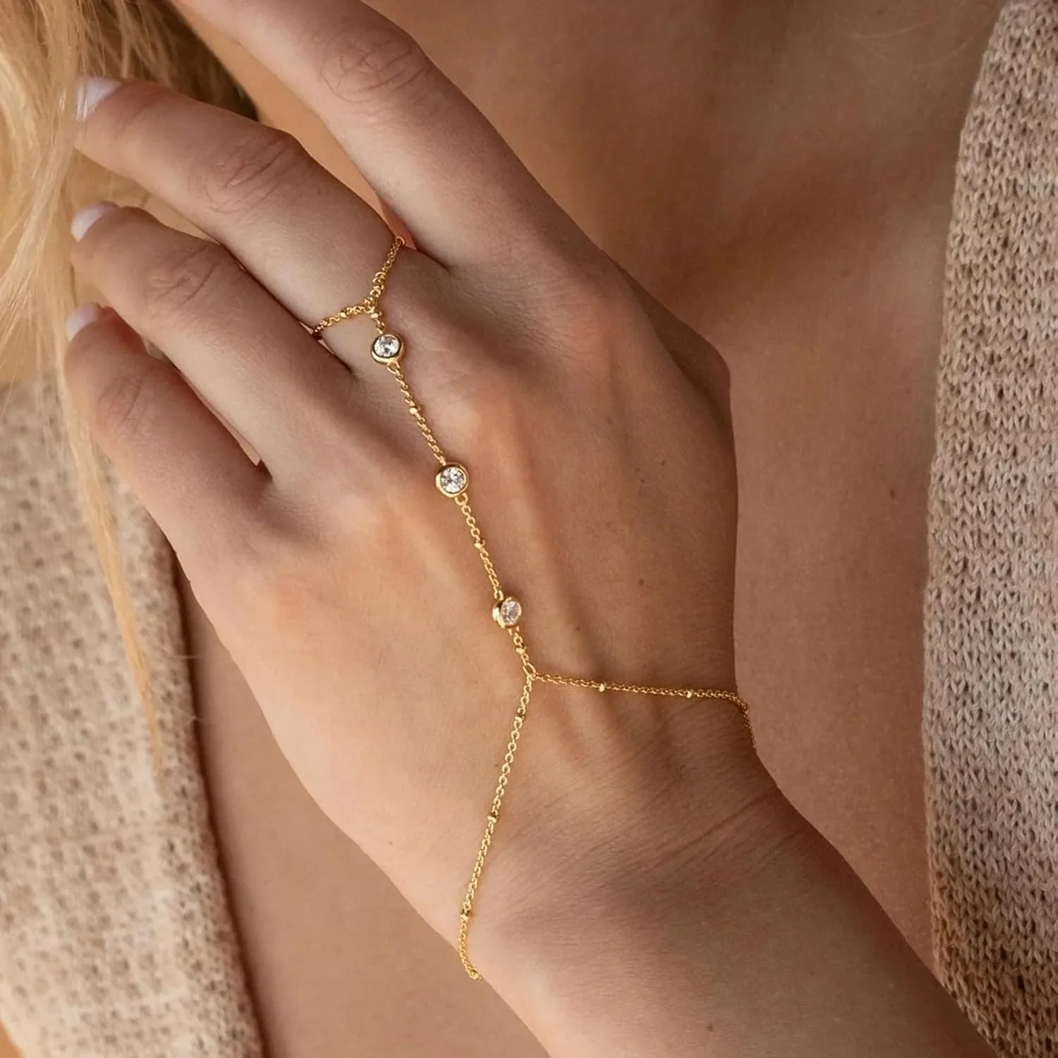 Gold Hand Chain for Women Gold Plated Bracelets for Women Silver Bracelets Hand Chain, Silver Jewelry Gifts for Women Christmas