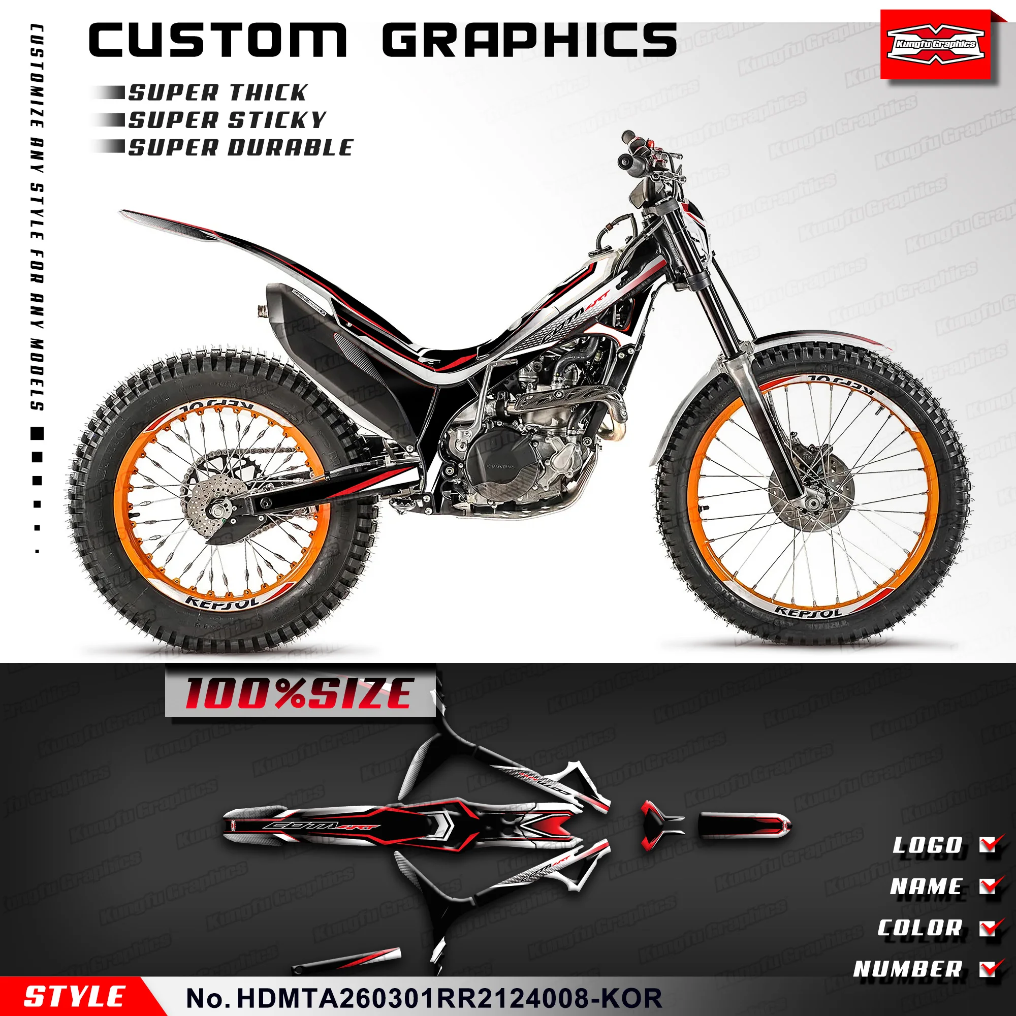 

KUNGFU GRAPHICS Motorcycle Graphic Stickers Complete for Honda Montesa Cota 4RT 260R 301RR 21 22 23 24, HDMTA260301RR2124008-KOR