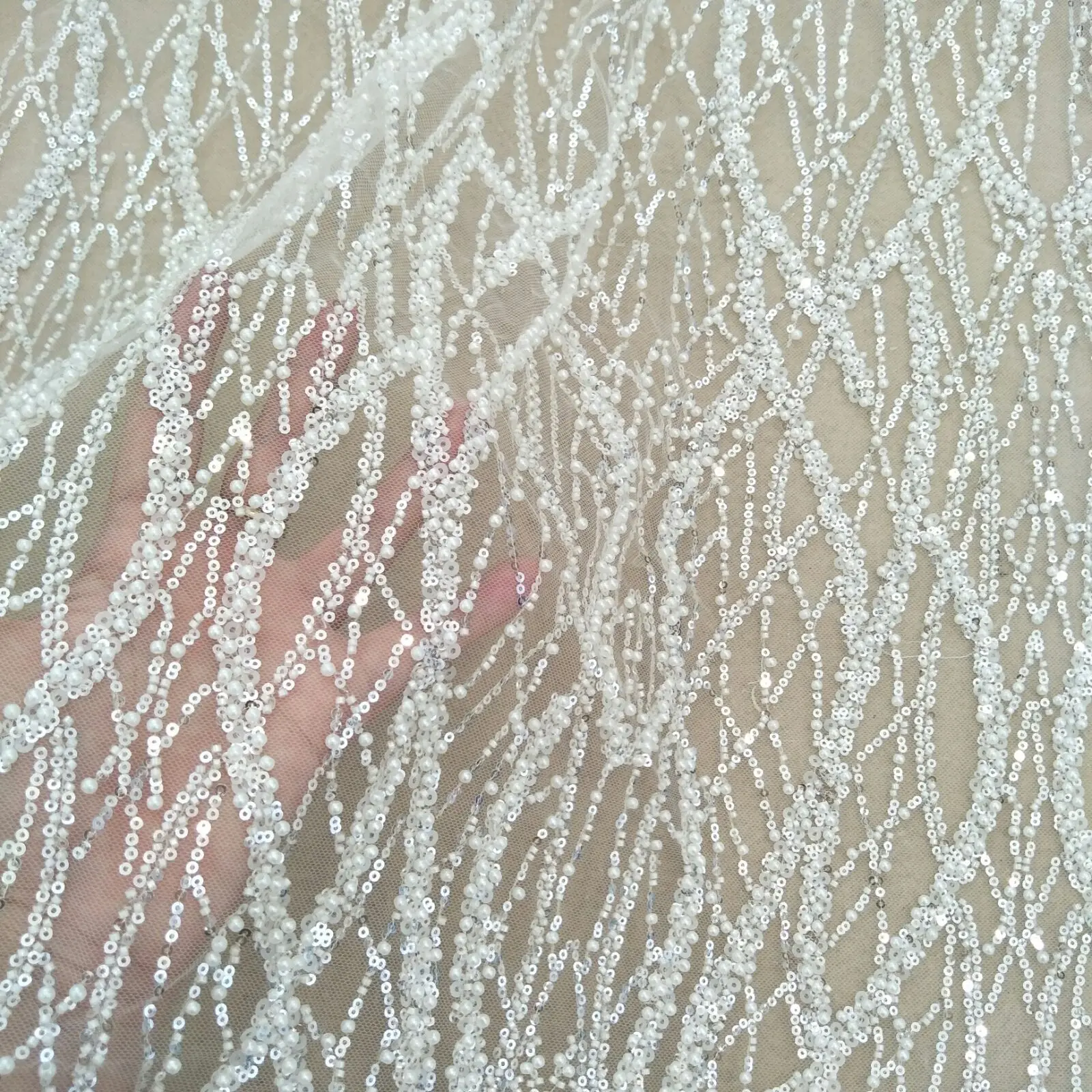 2024 ivory newest design wedding gown dress lace fabric bridal with beads 130cm width wedding dress lace sell by yard