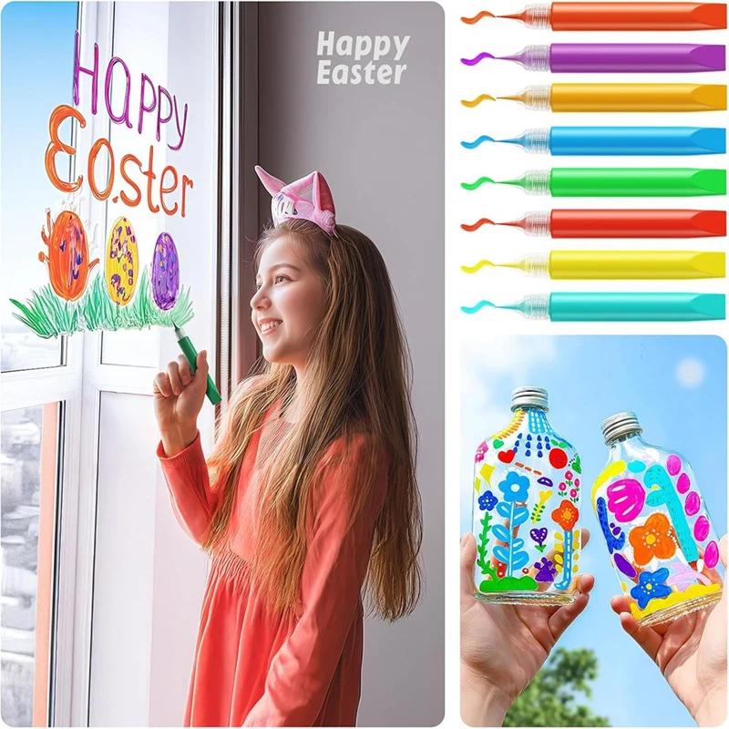 48 Pcs Suncatcher Paint Pens For Kids Stained Glass Window Art Paint Pens Suncatcher Paint Crafts Sets For Kids