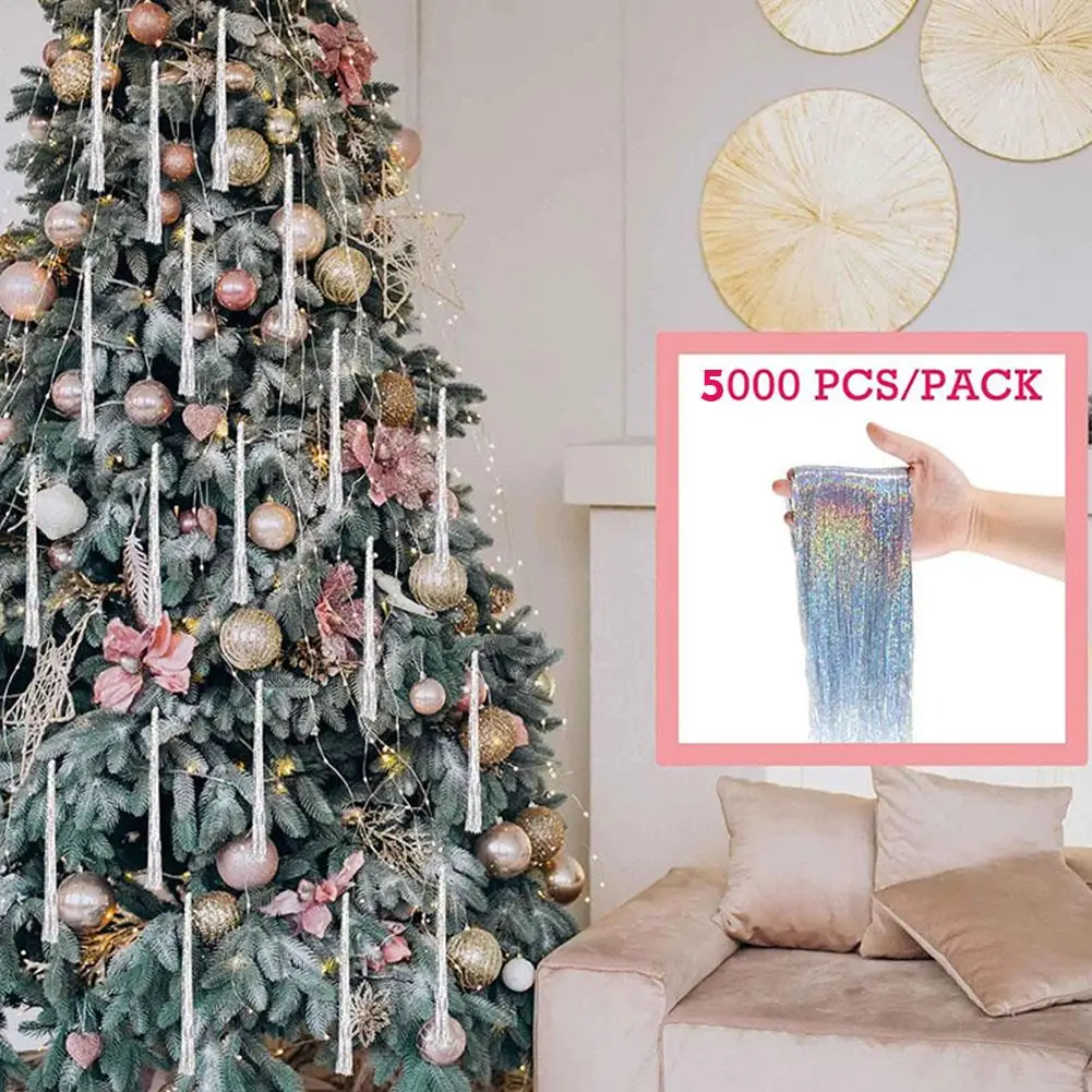 5000 Stränge Eiszapfen Schillerndes Lametta Folie Fransengirlande für Weihnachten Weihnachtsbaum Abschlussfeier Zubehör Urlaubsdekoration – Detail 7
