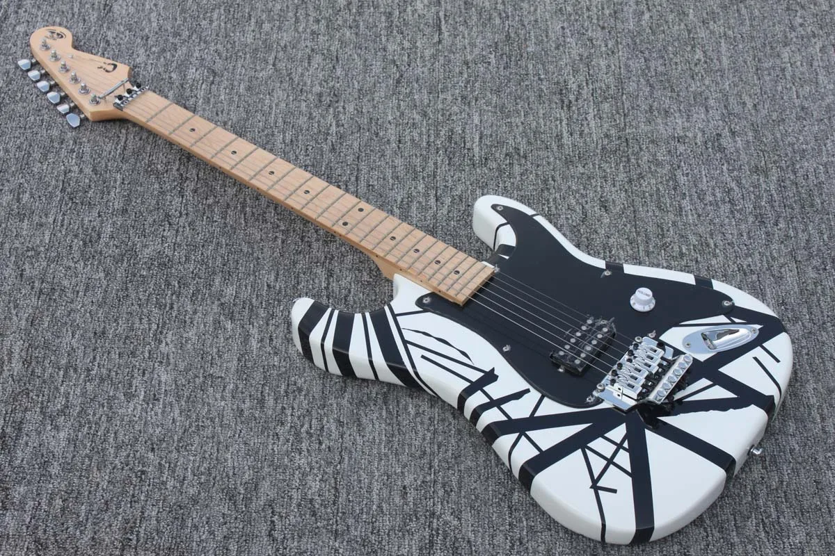 

5150 электрическая гитара OEM, черно-белые полосы, фотография, Floyd Rose tremolo мостовая гитара