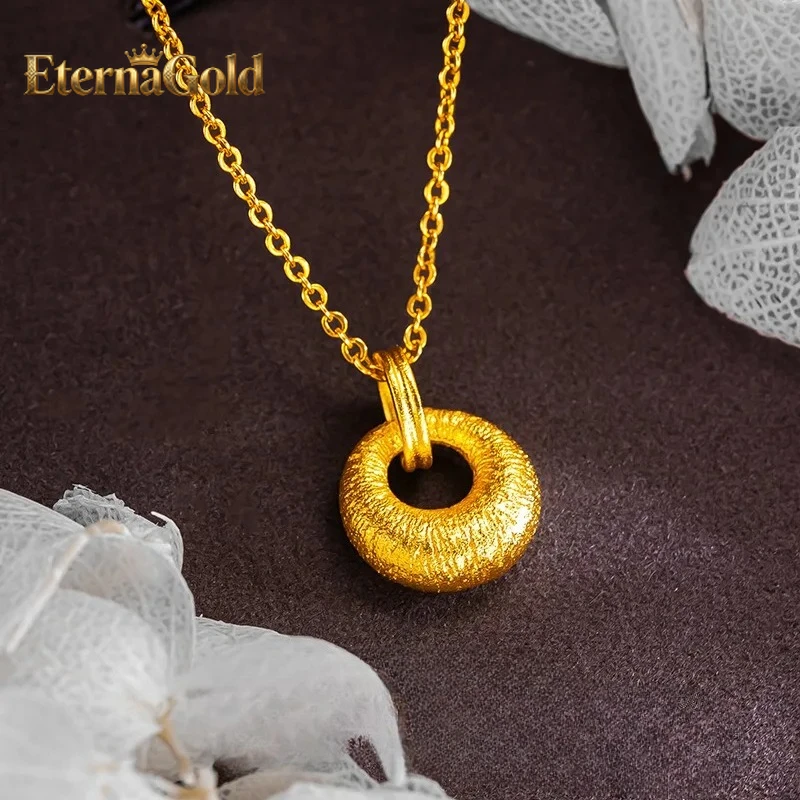 

EternaGold Luxury 24K 9999 Pure Gold real gold Women's Brushed Small Gold Pendant Necklace