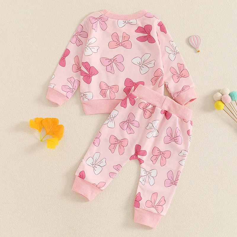 0-3Y Baby Girl Clothes Set Autumn Long Sleeve Bow Print Sweatshirt Tops+Elastic Waist Pants Toddler Baby Clothes Outfits