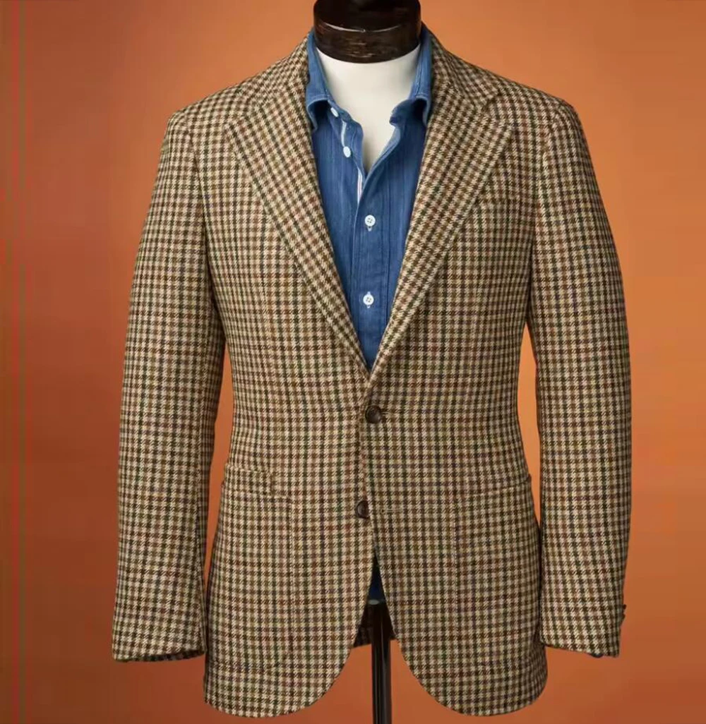 

Мужской пиджак в британском стиле, в клетку, однобортный, на заказ, для делового образа, 1 шт., для жениха, для ужина, блейзер