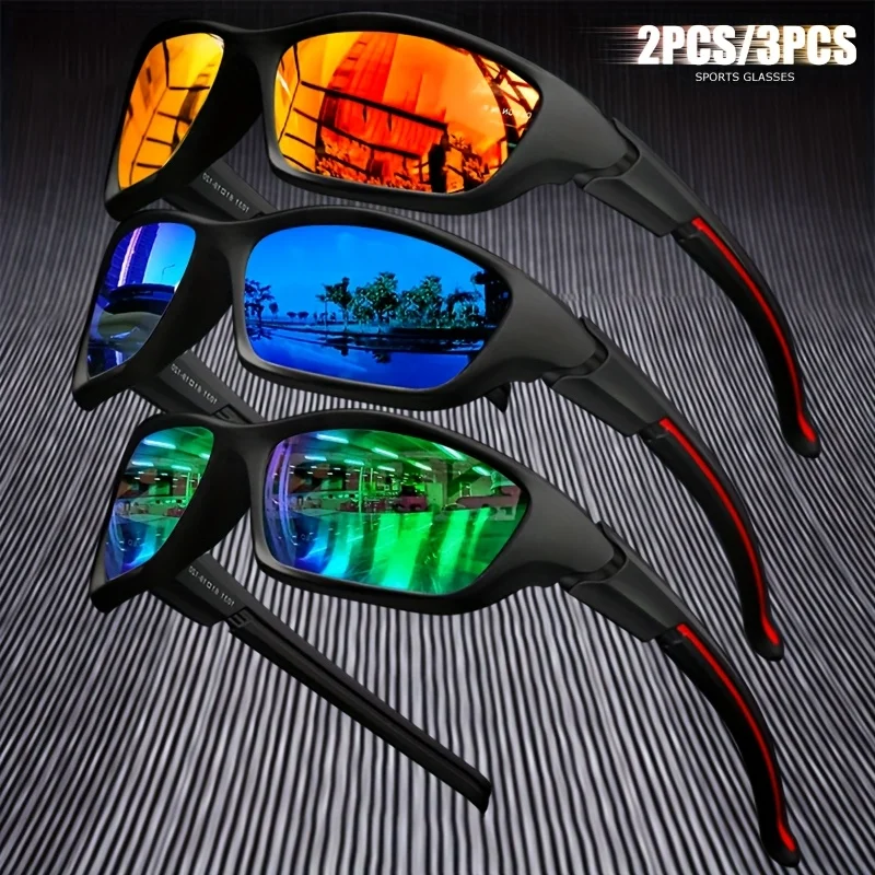 

2/3pcs Men'S Sport Outdoor Protective Sunglasses Glasses Set TAC Lenses Polarized Anti-Glare Coating for Driving