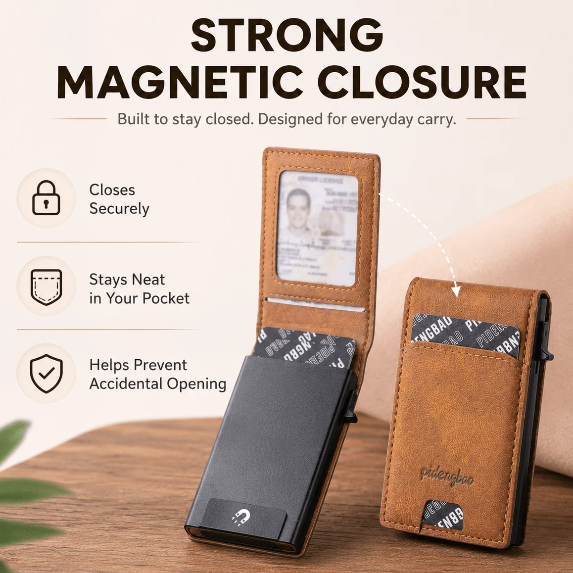 RFID Blocking Pop Up Wallet for Men, Slim ID Card Holder, Credit Card Case with Magnetic Closure, Aluminum Auto Card Ejector,