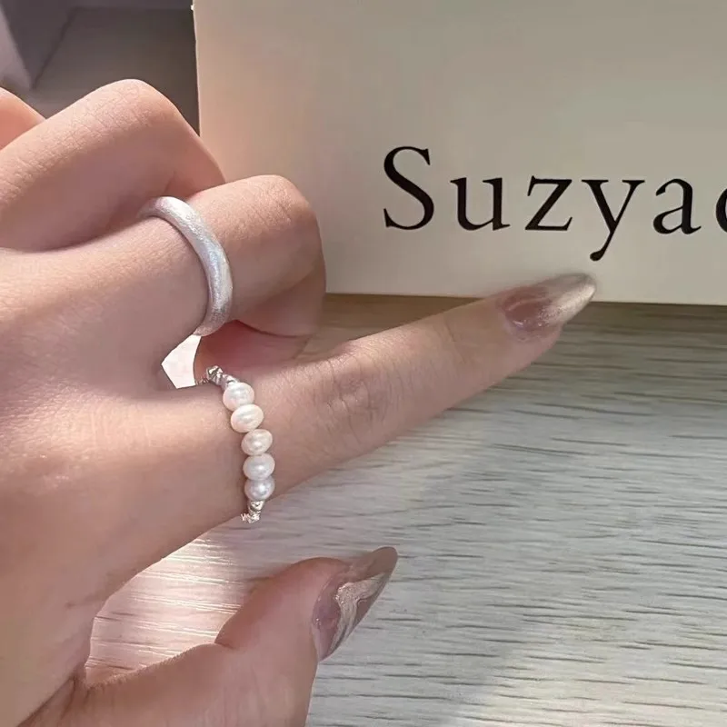 

Christmas 925 Pure Pearl Ring Geometric Broken Silver Irregular Ring Adjustable Tail Ring Fashionable Jewelry Wholesale