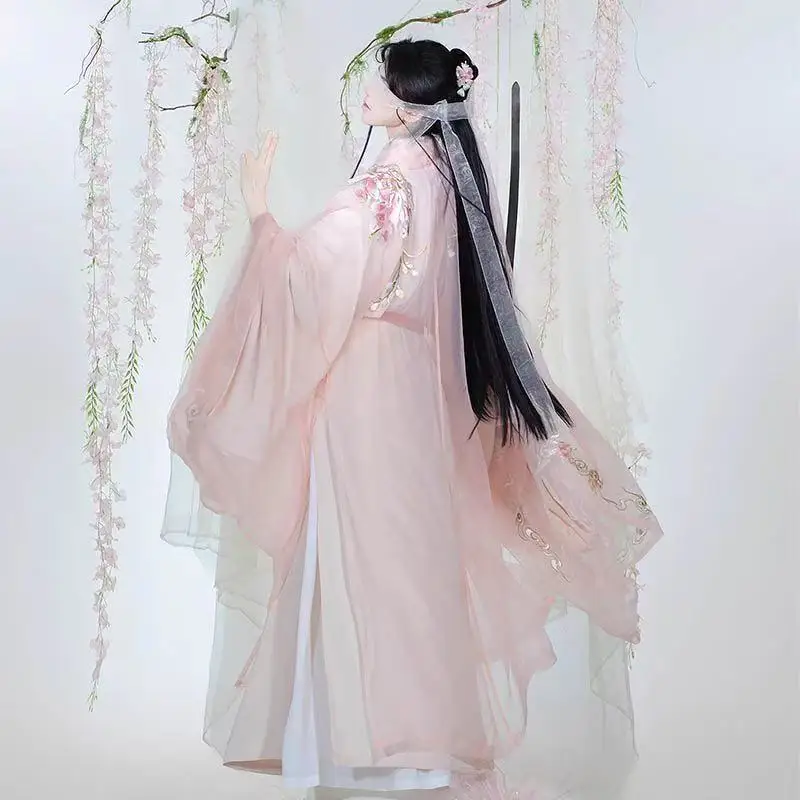 Pink Embroided Hanfu Men Women Traditional Chinese Clothing Song Dynasty Lotus Long Robe Carnival Event Cosplay Costume Male COS