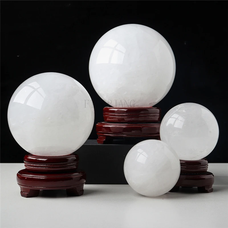 

1PCS Natural White Crystal Ball Ornament Crystal Raw Stone Polished Feng Shui Ball Home Living Room Porch Decoration