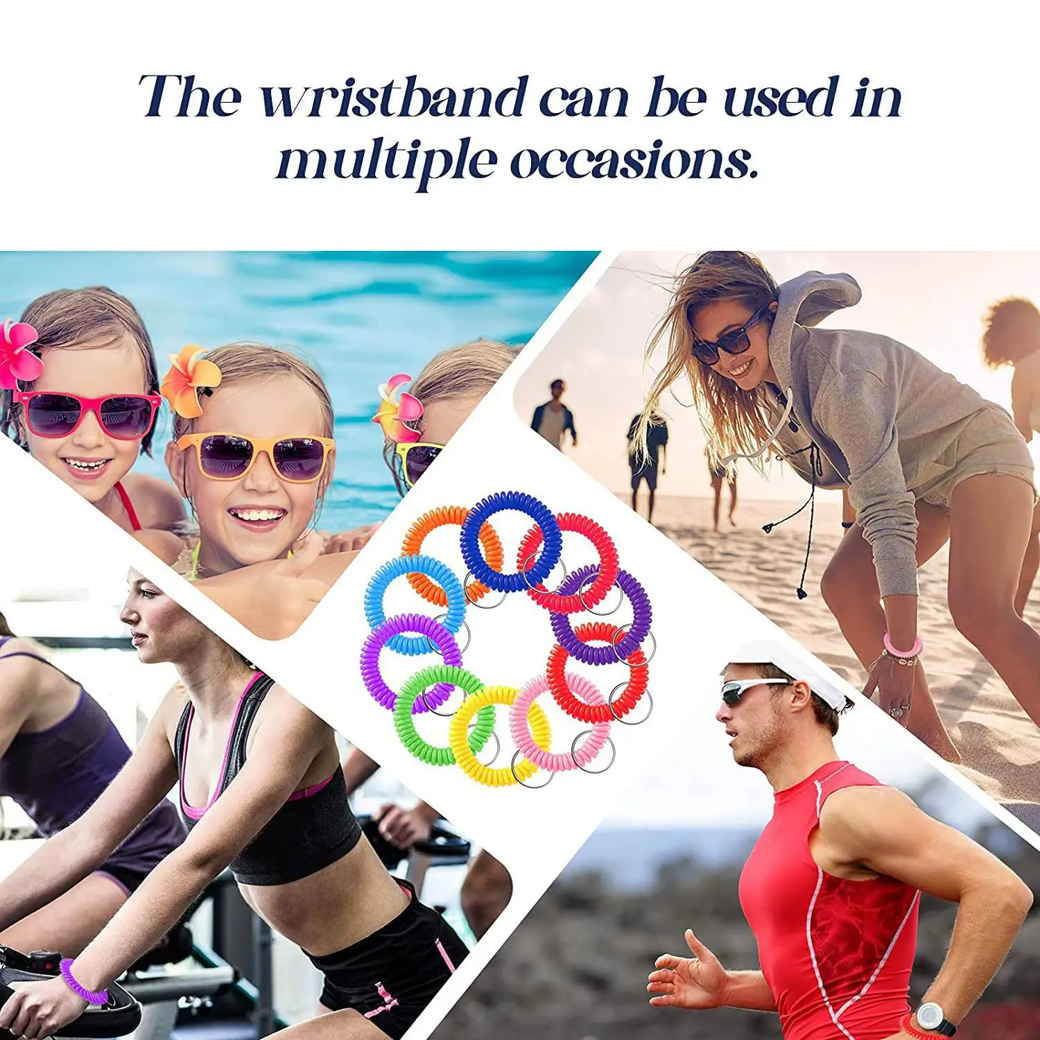 100 Pcs Colorful Spring Wrist Coil Keychain Stretchable Wrist Keychain Bracelet Wrist Coil Wrist Band Key Ring Chain