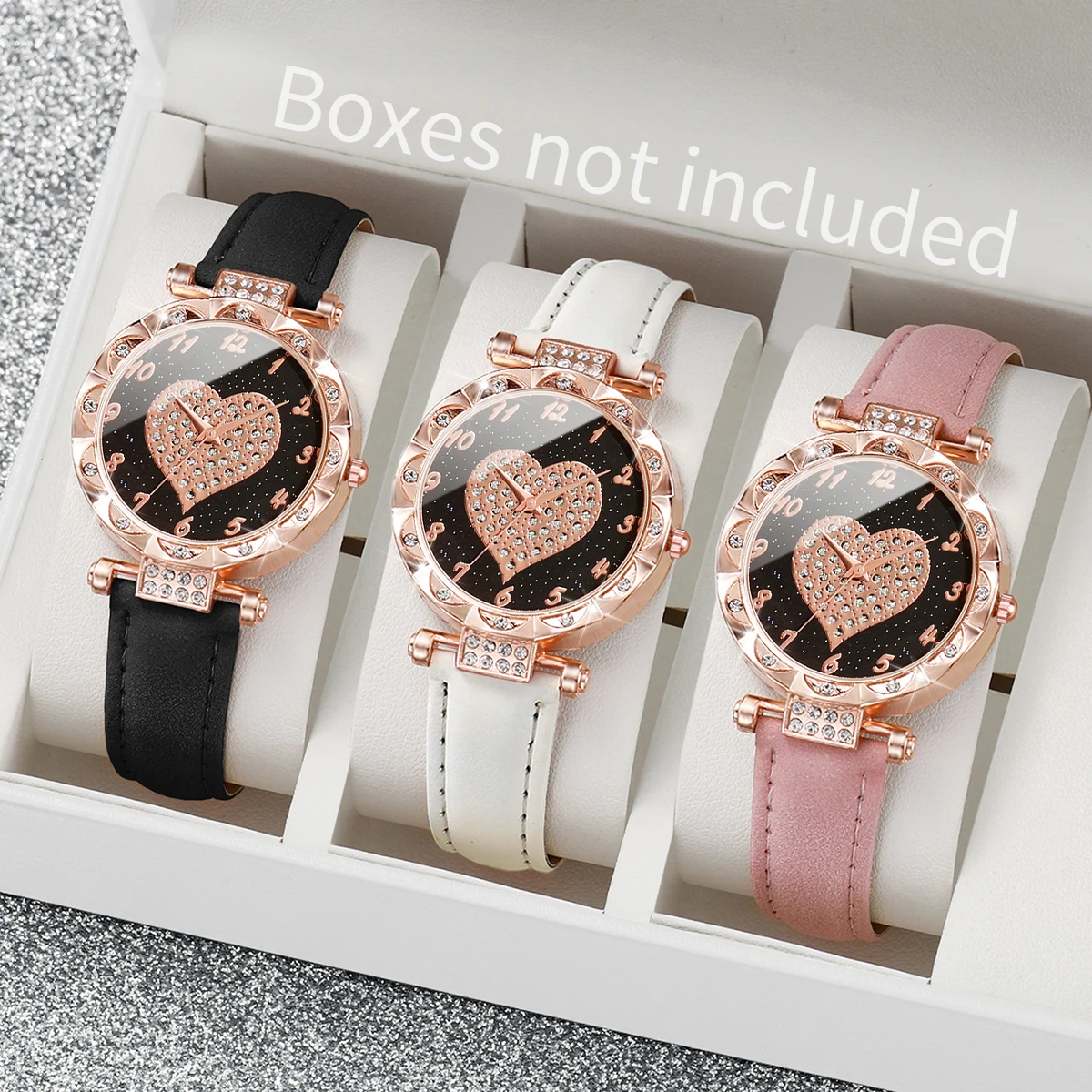 3PCs/Set Fashion Watch Women\'s Romantic Love Dial Leather Quartz Watch