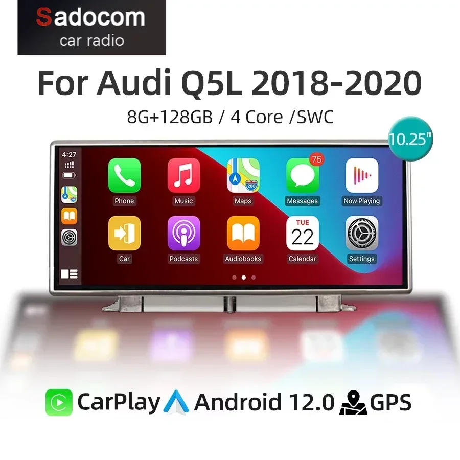 

Android 12 Car Multimedia Player CarPlay 4G WiFi GPS Navigation Stereo Blu-ray Screen 1920*720 Car Radio For Audi Q5L 2018-2020