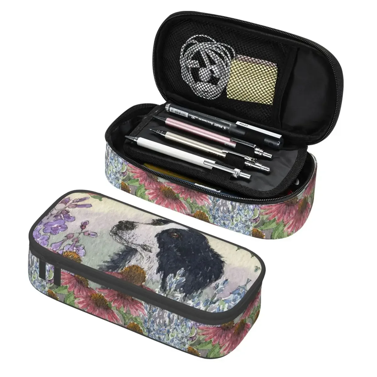 

Custom Cute Border Collie Dog Flower Pencil Cases for Girl Boy Large Storage Animal Pet Pen Box Bag Stationery