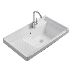 Balcony laundry basin, countertop, basin in the middle, semi embedded single basin integrated ceramic cabinet, basin, sink, wash