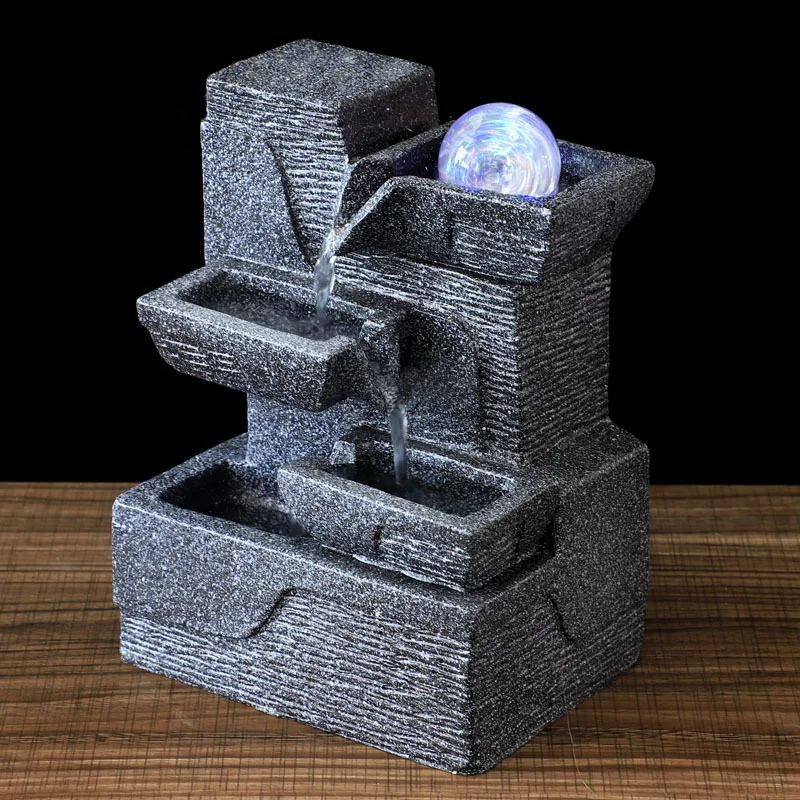 Indoor Led Lights Rockery Waterfall Fountain Water Sound Table Ornaments Crafts Relaxation Lucky Feng Shui Home Decoration