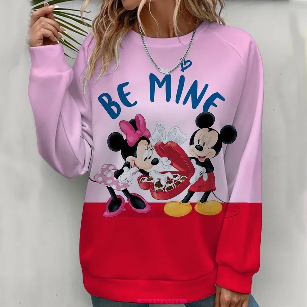 المرأة هوديي الخريف / الشتاء جديد Y2K ميكي ماوس الكرتون المطبوعة أزياء جولة الرقبة فضفاضة مريحة طويلة الأكمام هوديي